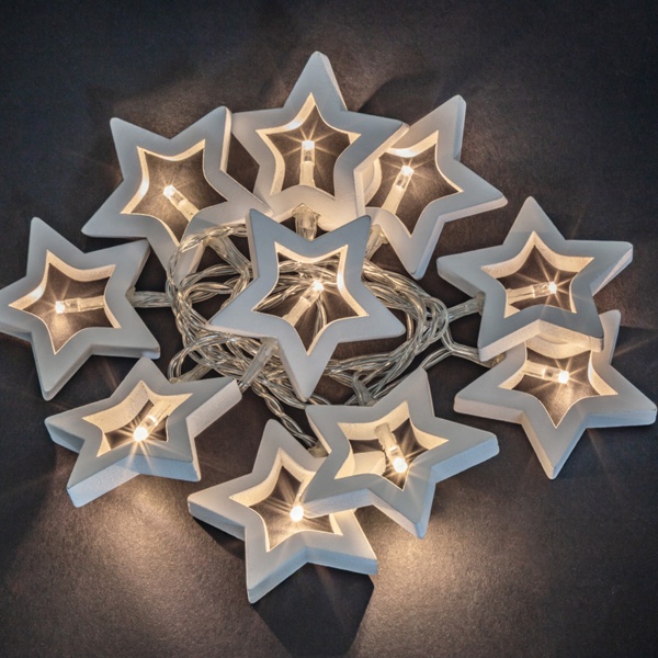 Гирлянда фигурки 14 047 NGF-D009-10WW-2AA деревянные звёздочки постоянное свечение, теплый белый