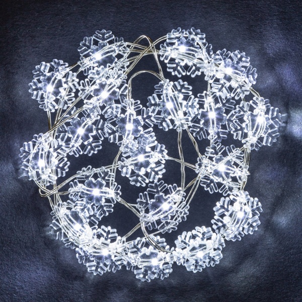 Гирлянда фигурки 14 049 NGF-DM001-20СW-2AA белые снежинки постоянное свечение, белый