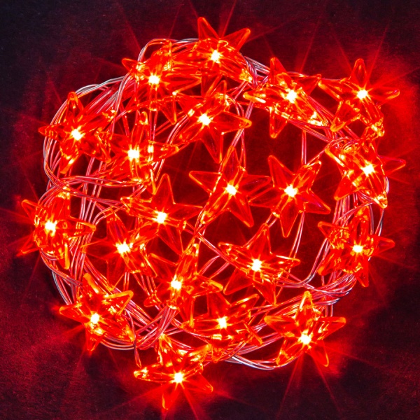 Гирлянда фигурки 14 051 NGF-DM003-20R-2AA красные звёздочки постоянное свечение, красный