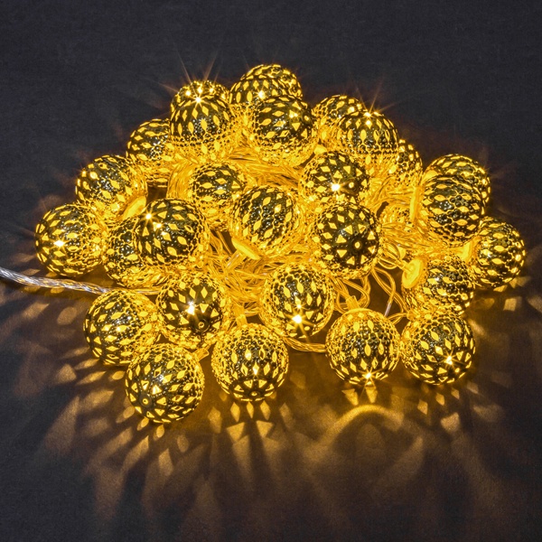 Гирлянда нить 14 041 NGF-D003-30WW-230 золотые шарики (металл) 8 режимов, теплый белый