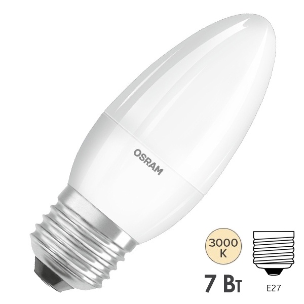 Лампа светодиодная свеча Osram Value LVCLB60 7SW/830 3000K 220V E27 FR 105x38mm тепло-белый свет