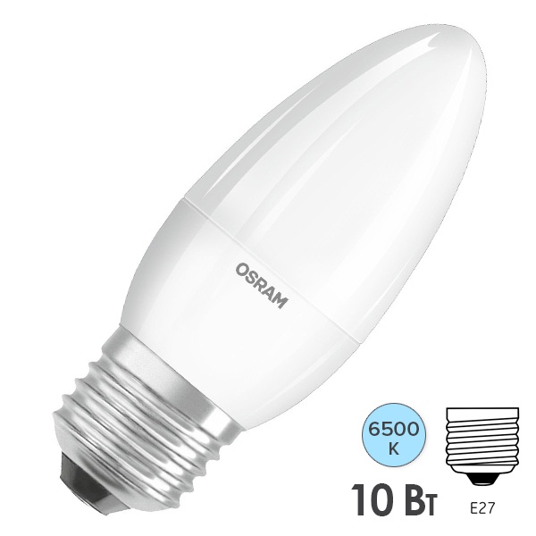 Лампа светодиодная свеча Osram Value LVCLB75 10SW/865 6500K 220V E27 FR 116x39mm дневной свет