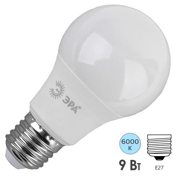 Лампа светодиодная груша ЭРА LED A60 9W 860 E27 дневной свет