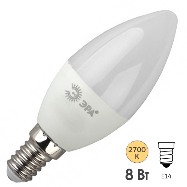 Лампа светодиодная свеча ЭРА RED LINE LED B35 8W/827 2700K 220V E14 теплый свет
