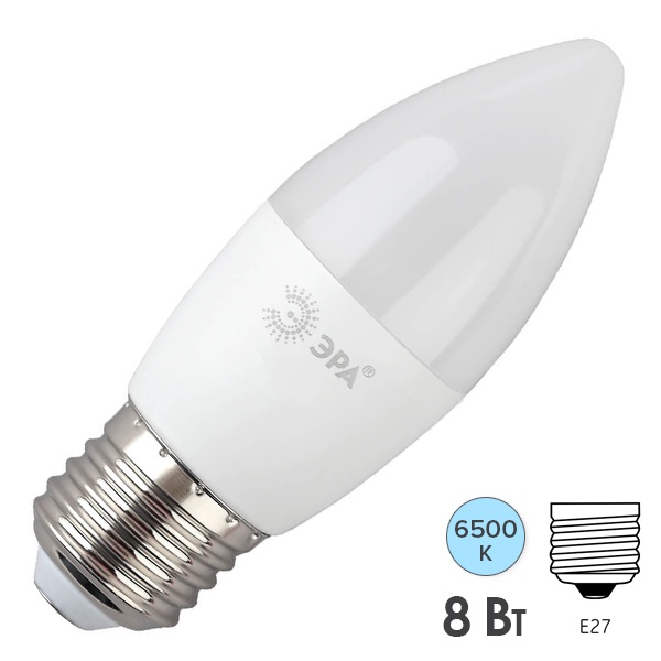 Лампа светодиодная свеча ЭРА RED LINE LED B35 8W 865 6500K 220V E27