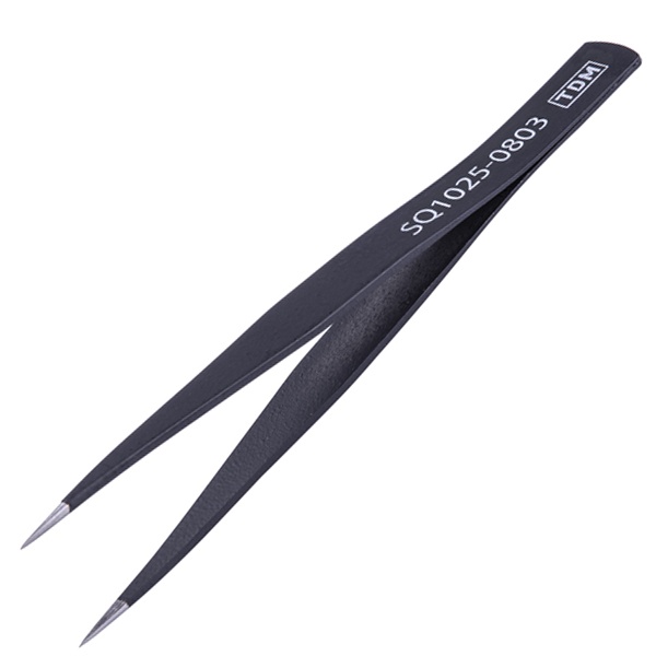 Пинцет TDM прецизионный прямой 125 мм, острое жало, нерж., антистатич. покр., блистер, серия Рубин