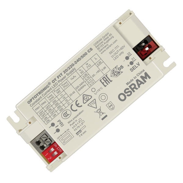LED драйвер Osram OT FIT 20/200-240 5,8-21W 23-42V 250/350/450/500мА DIP-переключатель 97x43x29mm
