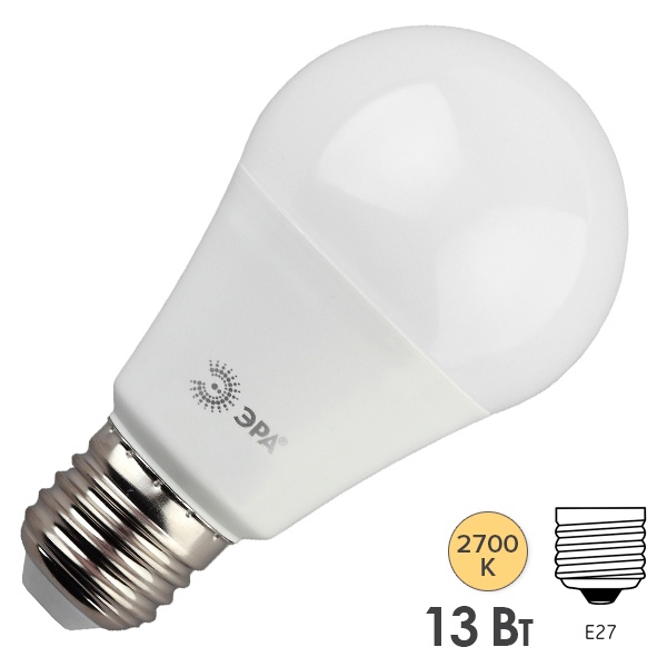Лампа светодиодная груша ЭРА LED A60 13W 827 E27 теплый свет