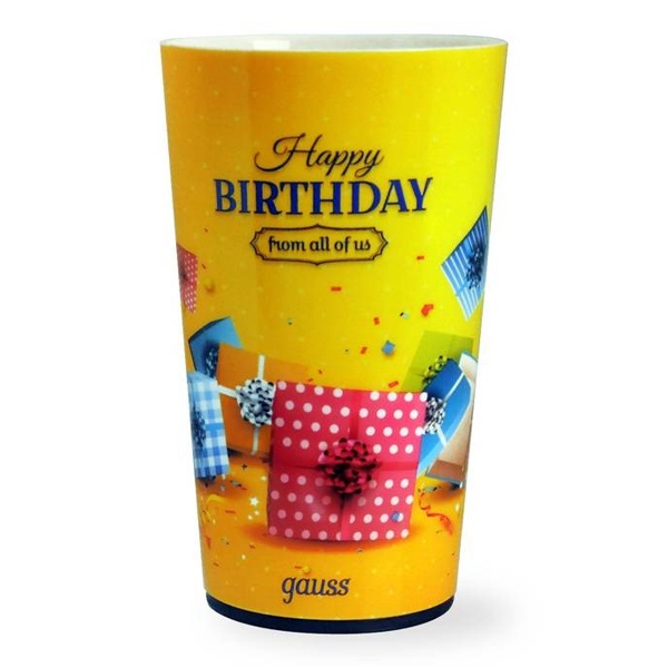 Стакан с LED подсветкой Gauss LCUP Birthday питание от 3 батареек LR44, объем 450мл. 135x80мм