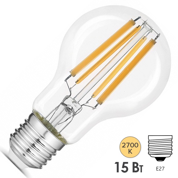 Лампа светодиодная филаментная Gauss LED A60 15W 2700K 220V E27 1400lm прозрачная теплый свет