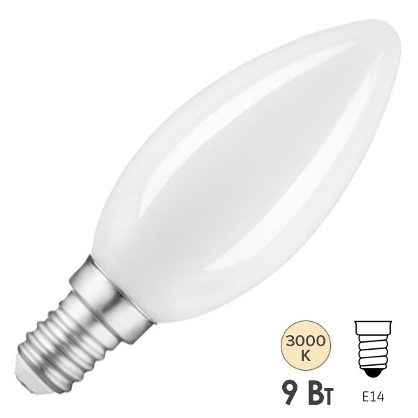 Лампа филаментная светодиодная свеча Gauss Black 9W 3000K 220V E14 milky