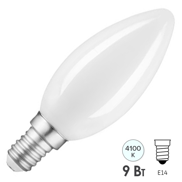 Лампа филаментная светодиодная свеча Gauss Black 9W 4100K 220V E14 milky