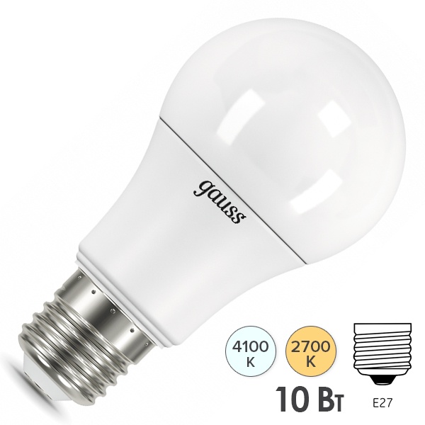 Лампа светодиодная Gauss LED A60 10W 2700K-4100K E27 изменяемая цветовая температура