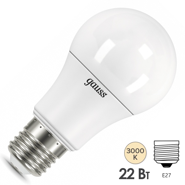 Лампа светодиодная Gauss LED A70 22W 3000K E27 тепло-белый свет