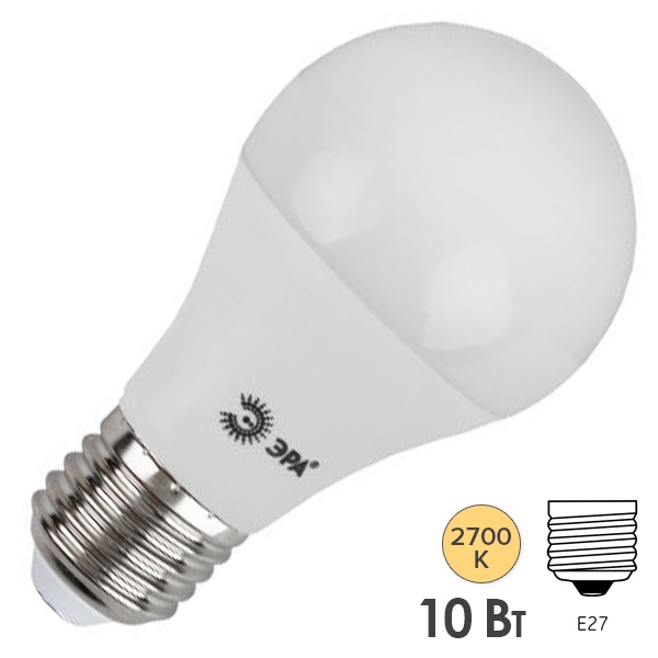 Лампа светодиодная груша ЭРА RED LINE LED A60 10W 827 E27 теплый свет