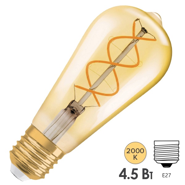 Лампа филаментная светодиодная Osram Vintage 1906 CL Edison 25 4,5W/820 E27 DIM золотой спираль