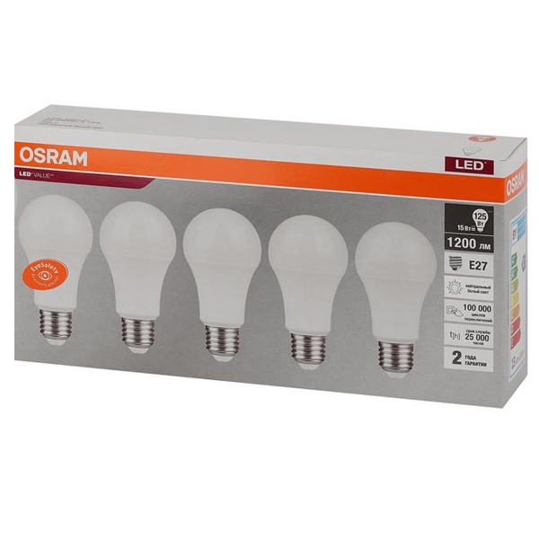 Лампа светодиодная Osram LED Value LVCLA60 7SW/840 4000K 230V E27 холодный свет упаковка 5шт.