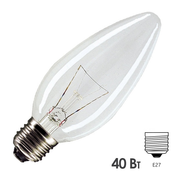 Лампа накаливания свеча Philips Standart B35 CL 40W 230V E27 d35x99mm прозрачная