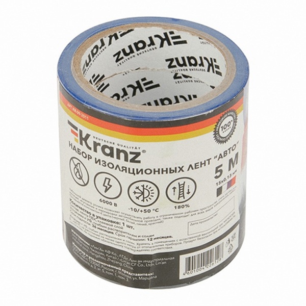 Набор изоляционных лент Kranz АВТО ролик 5 метров (4 цвета в упаковке)