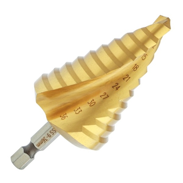 Сверло по металлу ступенчатое Kranz Титан 9,0-36,0 мм 110 mm 65 HRC Р6М5 TiN