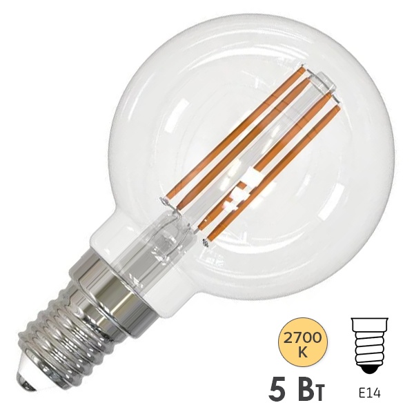 Светодиодная лампа шарик Osram PARATHOM LS CL P 5W (60W) 2700K E14 диммируемая филаментная