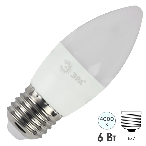 Лампа светодиодная свеча ЭРА RED LINE ECO LED B35 6W 840 4000K 220V E27 холодный свет