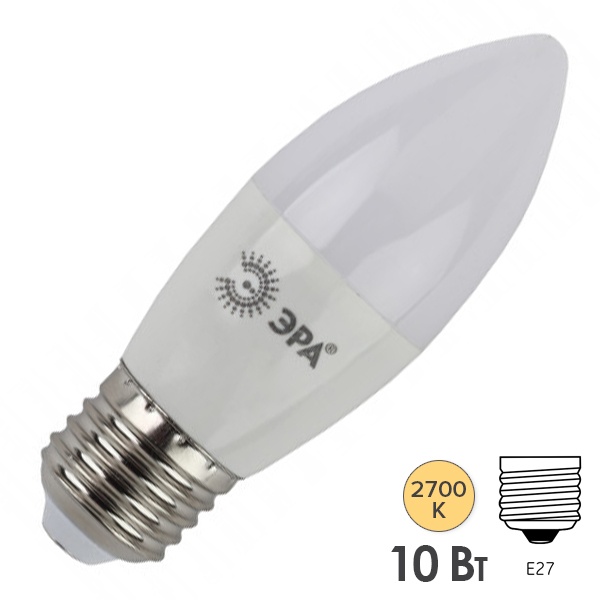 Лампа светодиодная свеча ЭРА RED LINE ECO LED B35 10W 827 2700K 220V E27 теплый свет