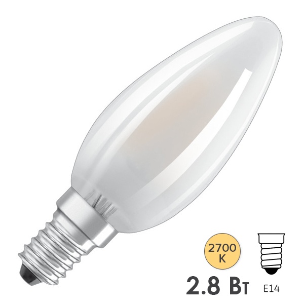 Лампа филаментная светодиодная свеча Osram Retrofit DIM 2.8W 2700K 230V E14 250Lm матовая