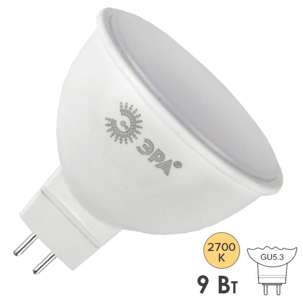 Лампа светодиодная ЭРА LED RED LINE ECO MR16 9W 827 2700K 220V GU5.3 теплый свет