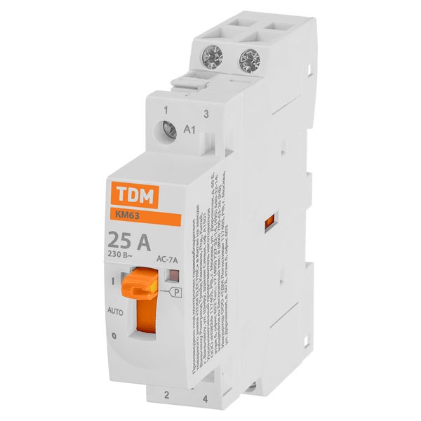 Контактор модульный с ручным управлением TDM КМ63/2-25А 2НО 230В АС 1 модуль