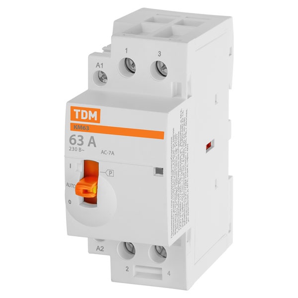 Контактор модульный с ручным управлением TDM КМ63/2-63А 2НО 230В АС 2 модуля