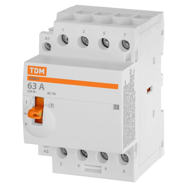Контактор модульный с ручным управлением TDM КМ63/4-63А 4НО 230В АС 3 модуля