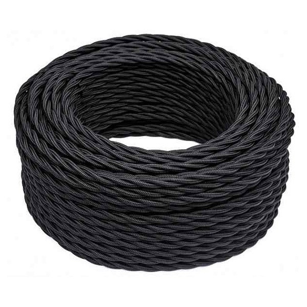 Ретро провод Bironi витой 3х1,5 черный плетеный [бухта 15м]