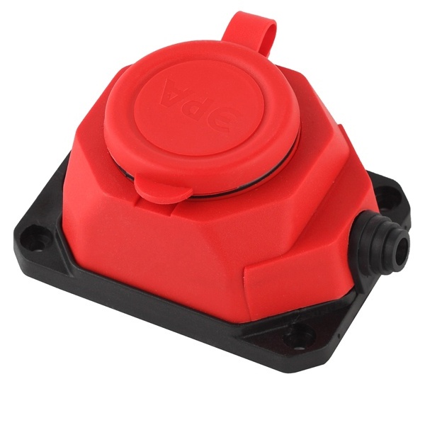 Розетка каучуковая настенная с крышкой ЭРА K1e(R) 2P+E 16А IP44 красная