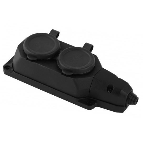 Розетка каучуковая двойная настенная с крышками ЭРА K2e(B) 2х2P+E 16А IP44 черная