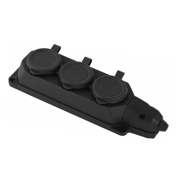 Розетка каучуковая тройная настенная с крышками ЭРА K3e(B) 3х2P+E 16А IP44 черная