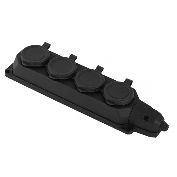 Розетка каучуковая четверная настенная с крышками ЭРА K4e(B) 4х2P+E 16А IP44 черная