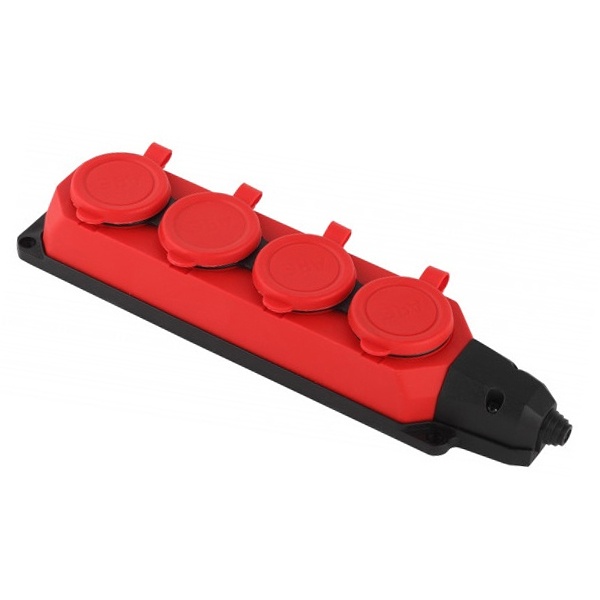 Розетка каучуковая четверная настенная с крышками ЭРА K4e(R) 4х2P+E 16А IP44 красная