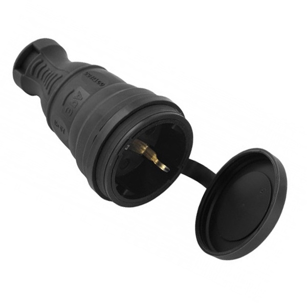 Розетка кабельная прямая ЭРА R8(B) 2П+Е 16A каучуковая IP44 черная