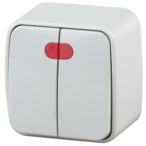 Накладной выключатель двойной с подсветкой Intro 10А-250В IP20 Polo, белый 3-105-01 (5056183753764)