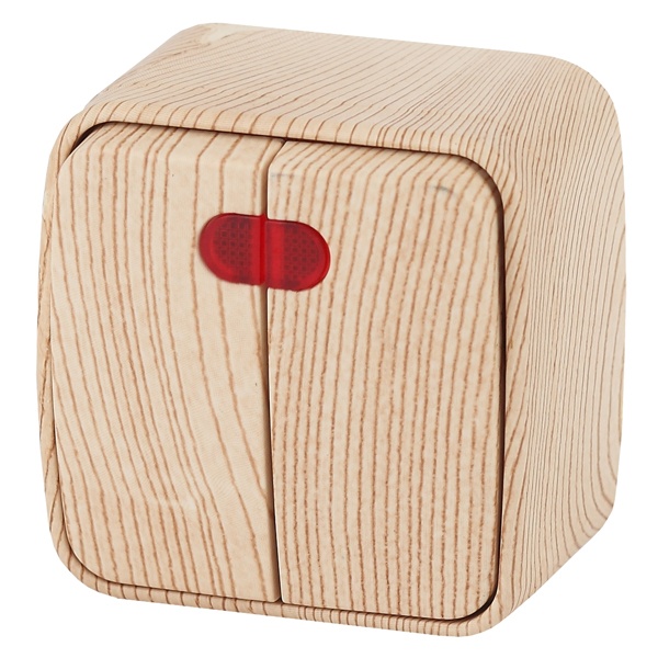 Накладной выключатель двойной с подсветкой Intro 10А-250В IP20 Polo, сосна 3-105-11 (5056183753795)