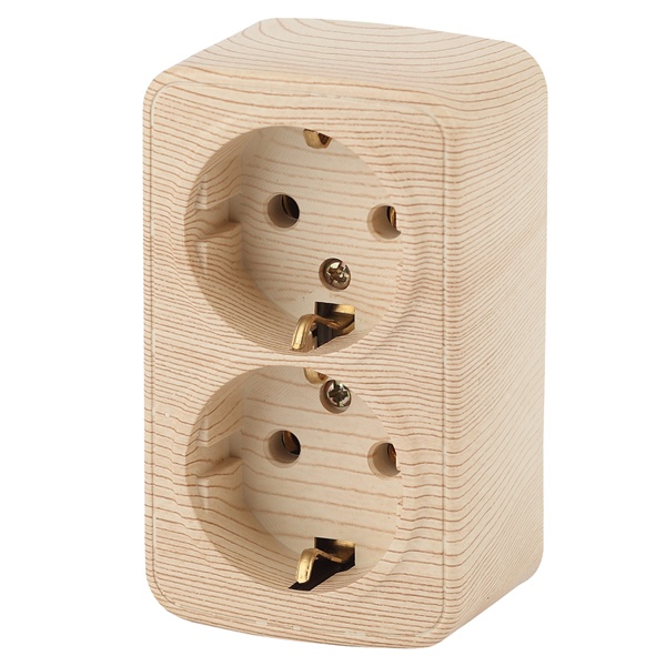 Накладная розетка Intro 2x2P+E Schuko 16А-250В IP20 Polo, сосна 3-204-11 (5056183753955)