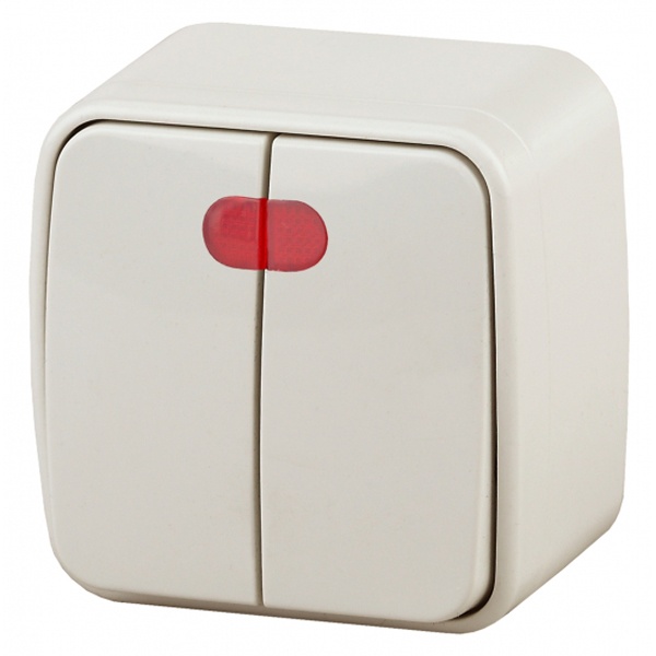 Накладной выключатель двойной с подсветкой Intro 10А IP20 Polo, сл. кость 3-105-02 (5056183753771)