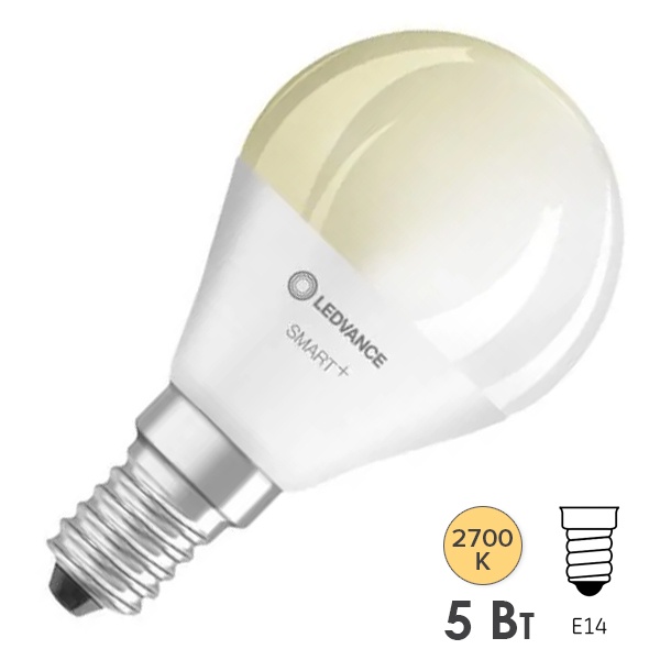 Светодиодная лампа Ledvance Smart+ WiFi Mini Bulb DIM 40 5W 2700K E14 470Lm d47x90mm