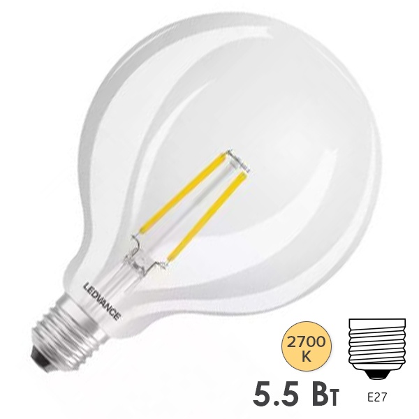 Светодиодная лампа Ledvance Smart+ WiFi Filament Globe Dimmable 60 5.5W 2700K E27 806Lm d124x168mm