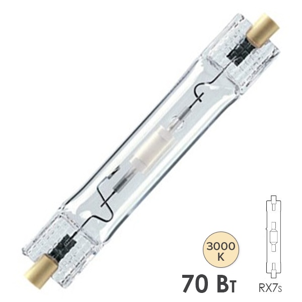 Лампа металлогалогенная Tungsram CMH 70W TD UVC 830 RX7s 7000lm d21x118mm (МГЛ)