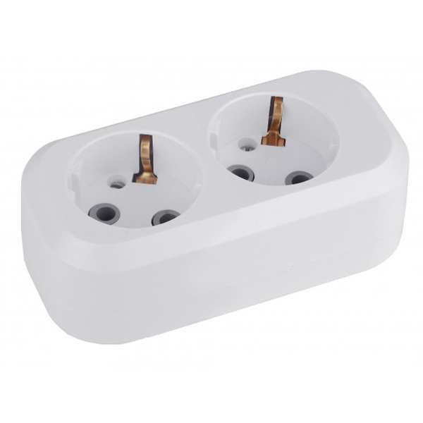 Колодка ЭРА KX-2e электрическая на 2 розетки 16А с заземлением белая