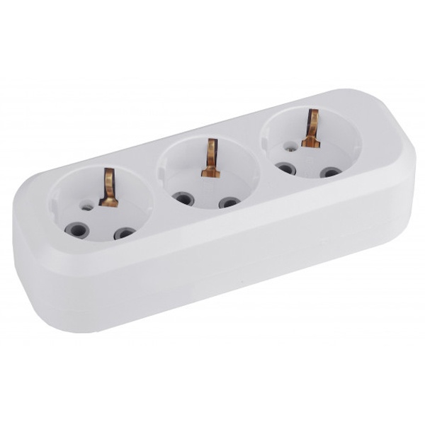 Колодка ЭРА KX-3e электрическая на 3 розетки 16А с заземлением белая