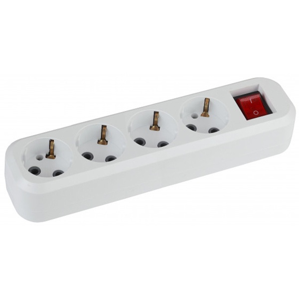 Колодка ЭРА KX-4es электрическая на 4 розетки 16А с заземлением и выключателем белая