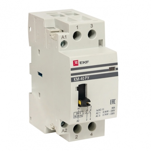 Контактор модульный EKF КМ РУ 40А NO+NC 230В AC 2 модуля с ручным управлением